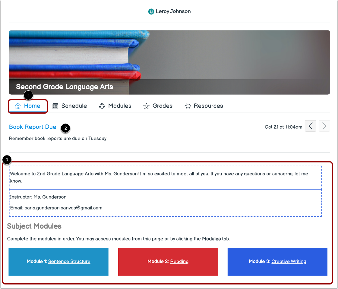 View Subject Home Page