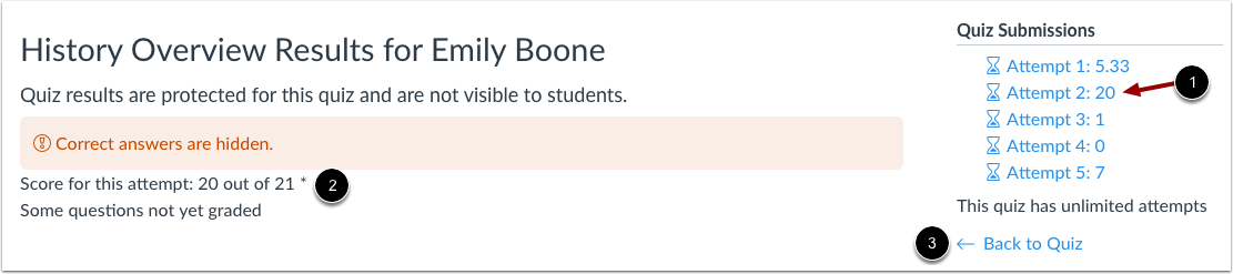 View Quiz Results for Previous Attempts