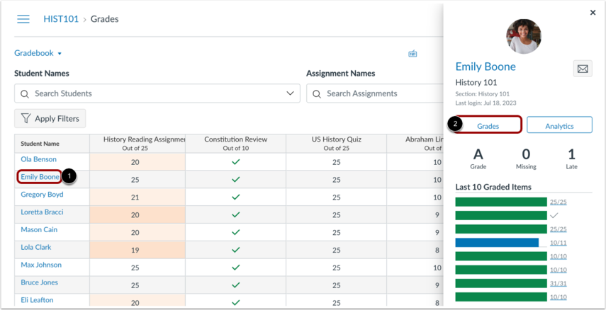How do I view a student's Grades page in a course from the Gradebook? -  Instructure Community