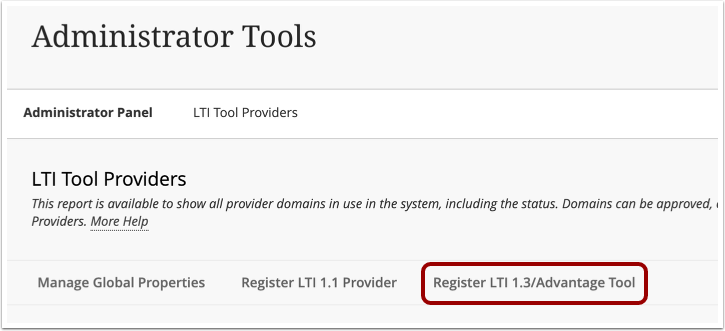 Open Register LTI 1.3/Advantage Tool