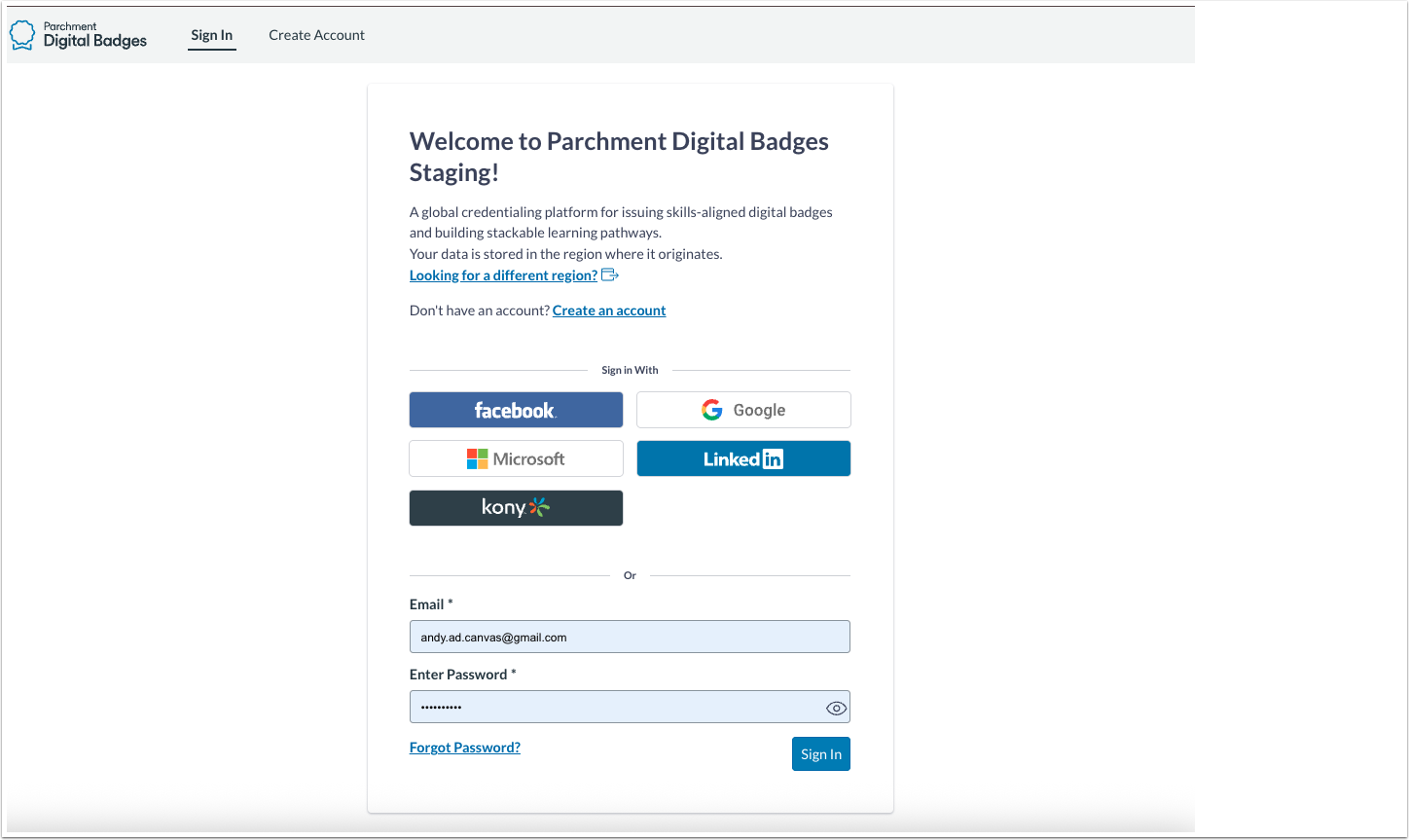 Sign into Canvas Credentials
