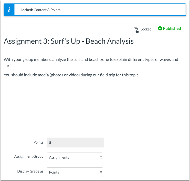 View Edit Page for Locked Assignment