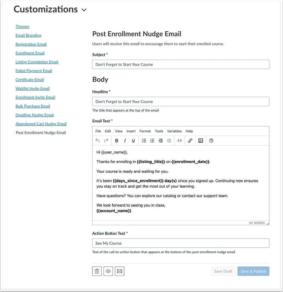 View Post Enrollment Nudge Email