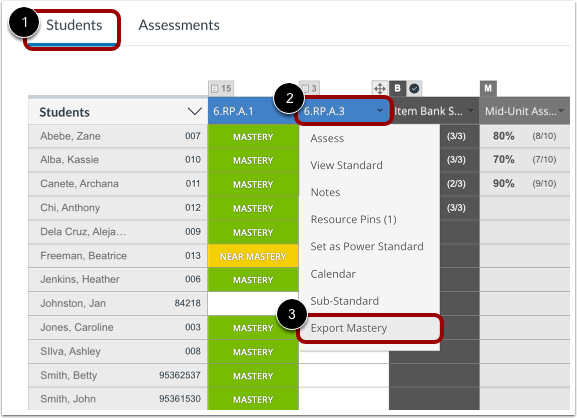 Export Standard Mastery Levels