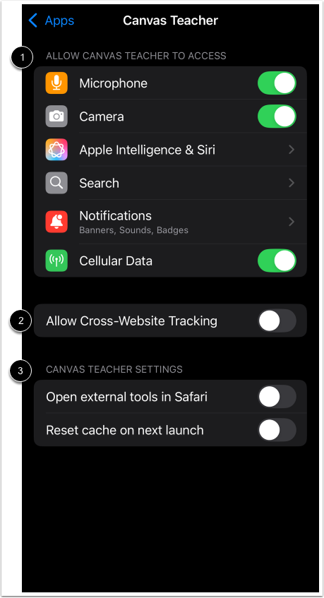 View Canvas Teacher App Settings