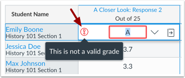 View GPA Grade Validation Error