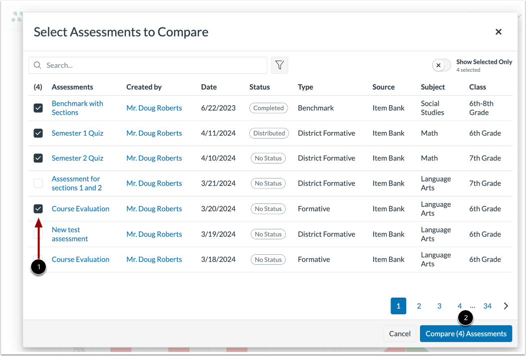 Select Assessments to Compare