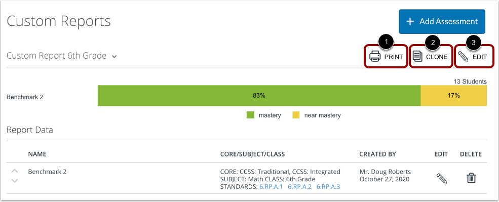 Print, Clone, or Edit Custom Report