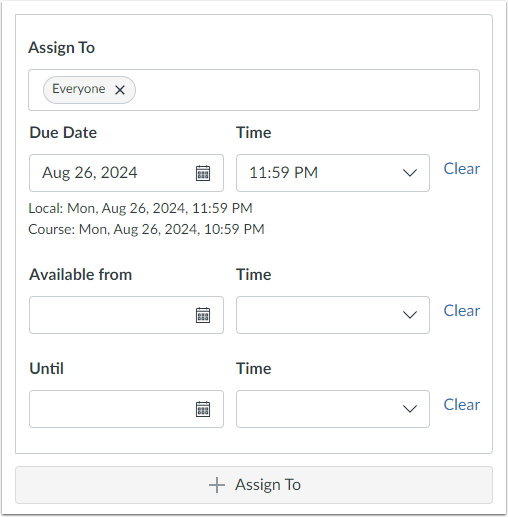 Assign Quiz and Dates