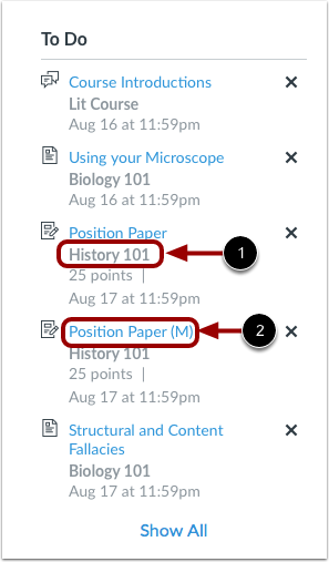 View Sidebar Course Items