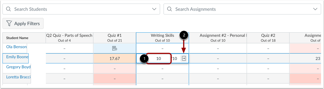 View Grade Detail Tray