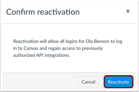 Confirm Reactivation