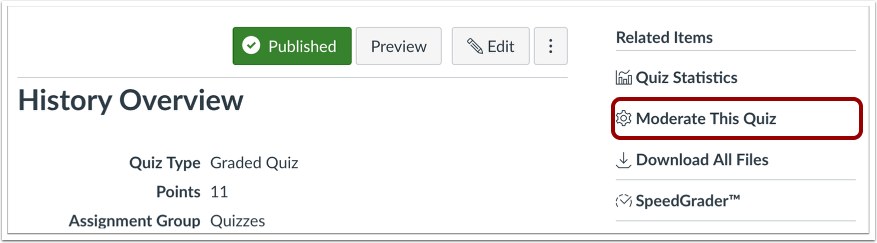 Add Extra Attempt through Moderate This Quiz