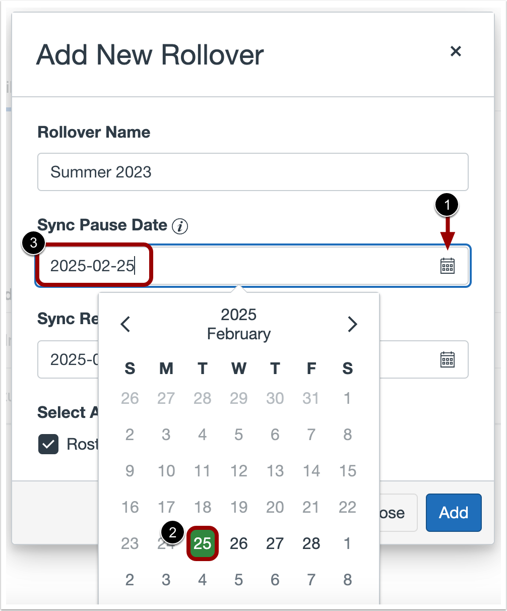 Select Sync Pause Date
