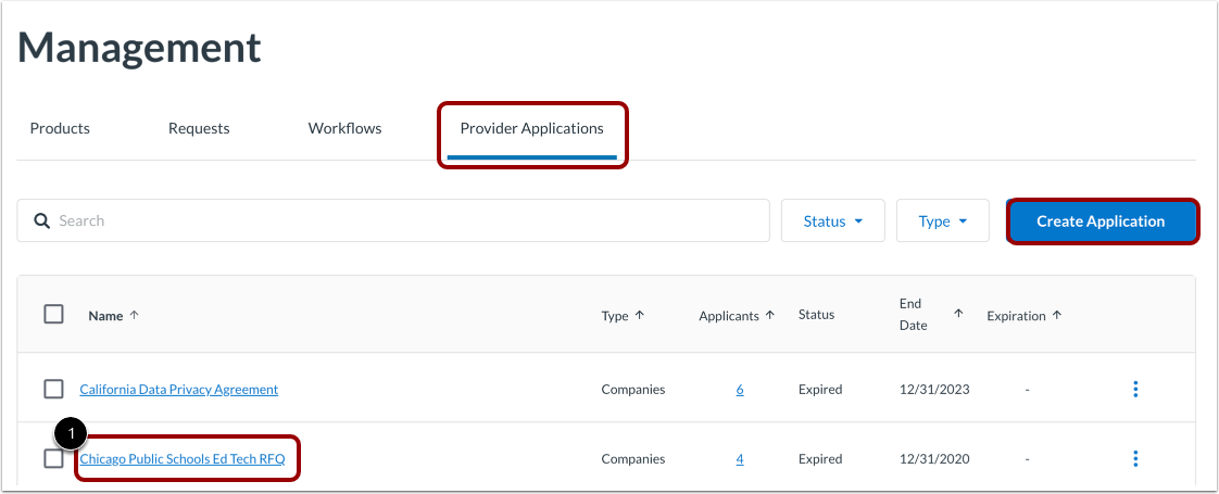 Open Create Application