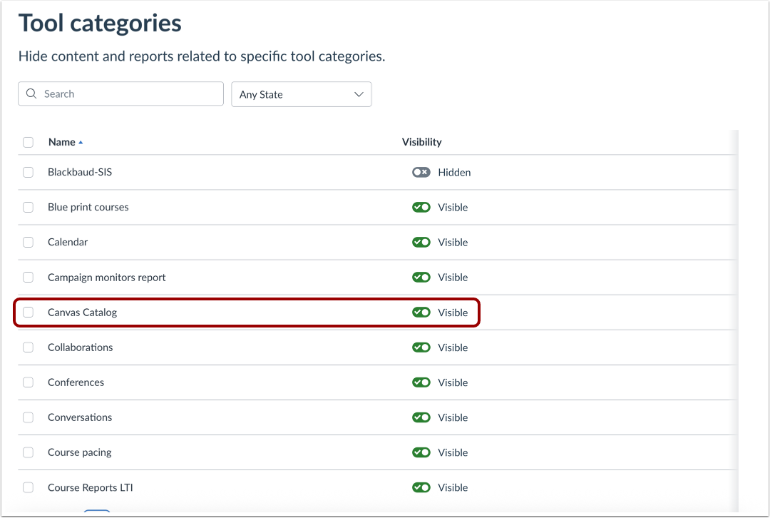 Enable LTI Canvas Catalog