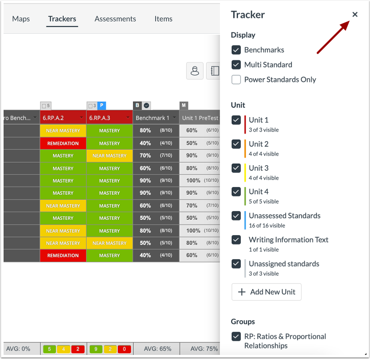 Close Tracker Display Menu