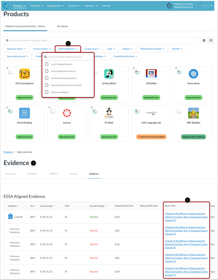 How do I use the ESSA Validation Evidence tab? - Instructure Community