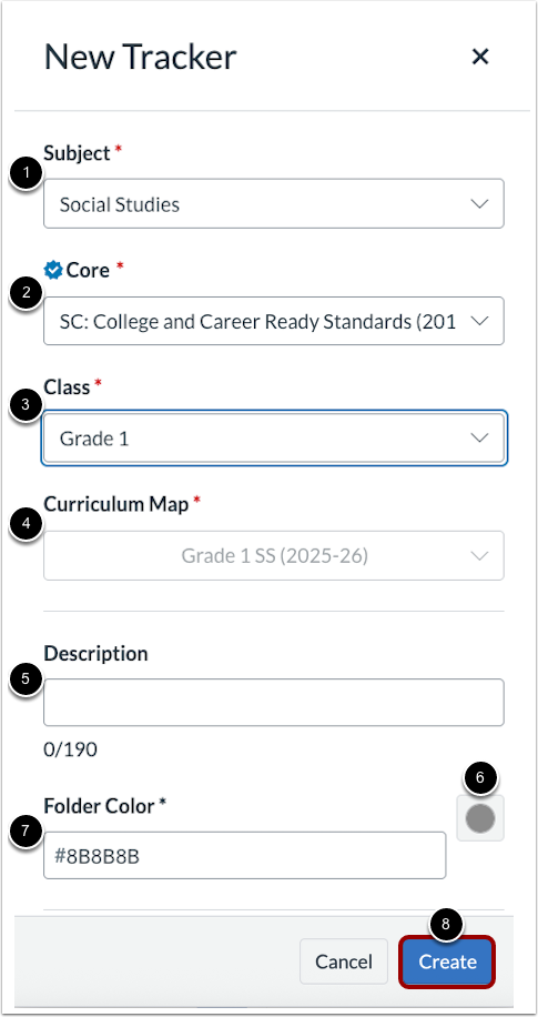 Create New Tracker from Standard Set