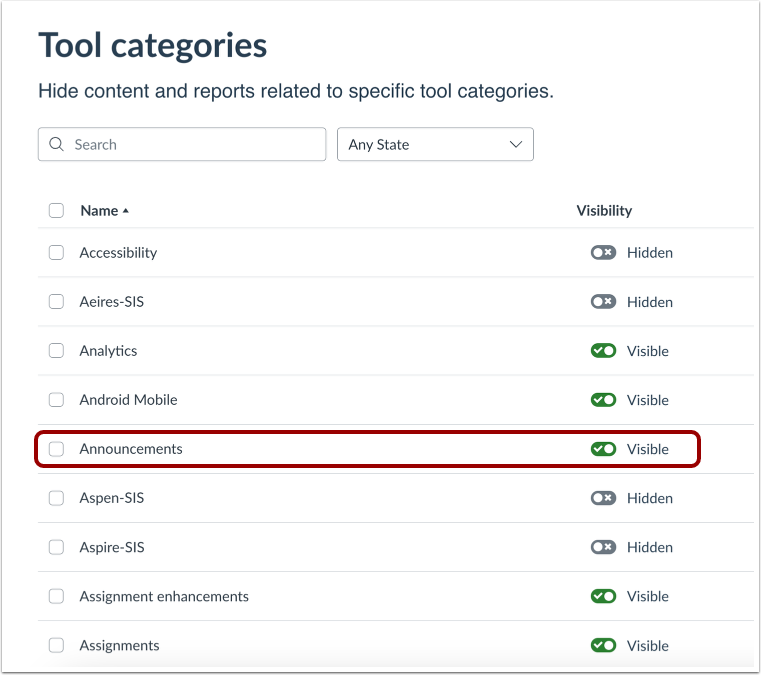 Tool Categories Visibility