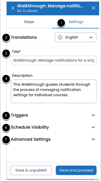 Edit Walkthrough Settings