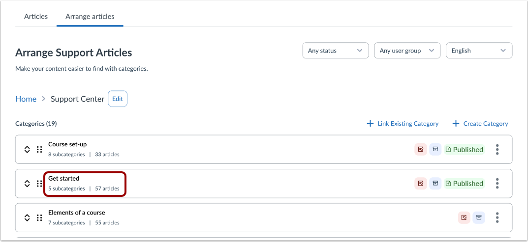 Open Support Center Category