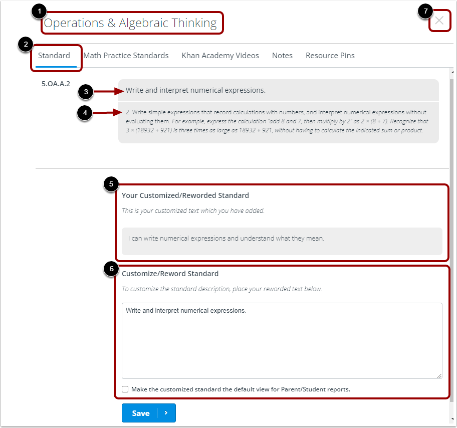 View Standard Description Window