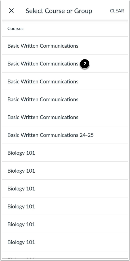 Select Course or Group