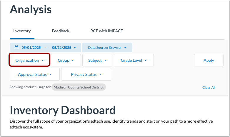 Filter by Organization
