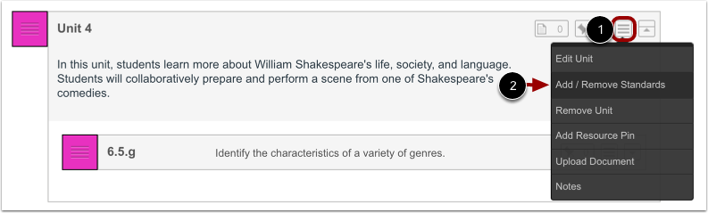 Add Standarsd from Options Menu