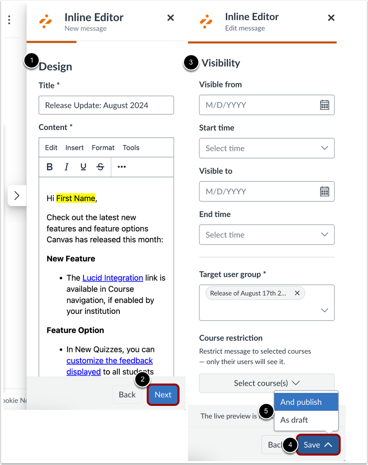 Edite Message Design and Configuration