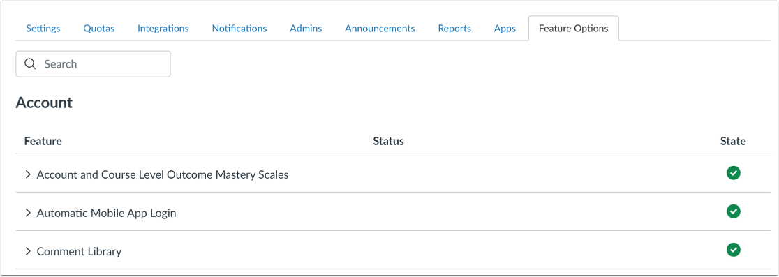 View Feature Options