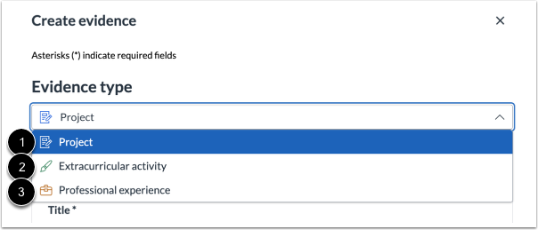 Portfolio Create evidence window