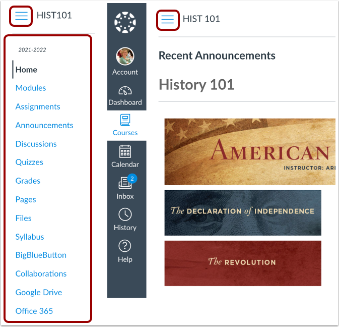 Collapse Course Navigation Menu