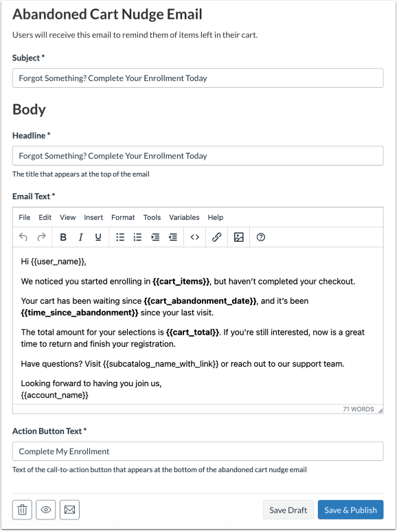 Create Abandoned Cart Nudge Email Reminders