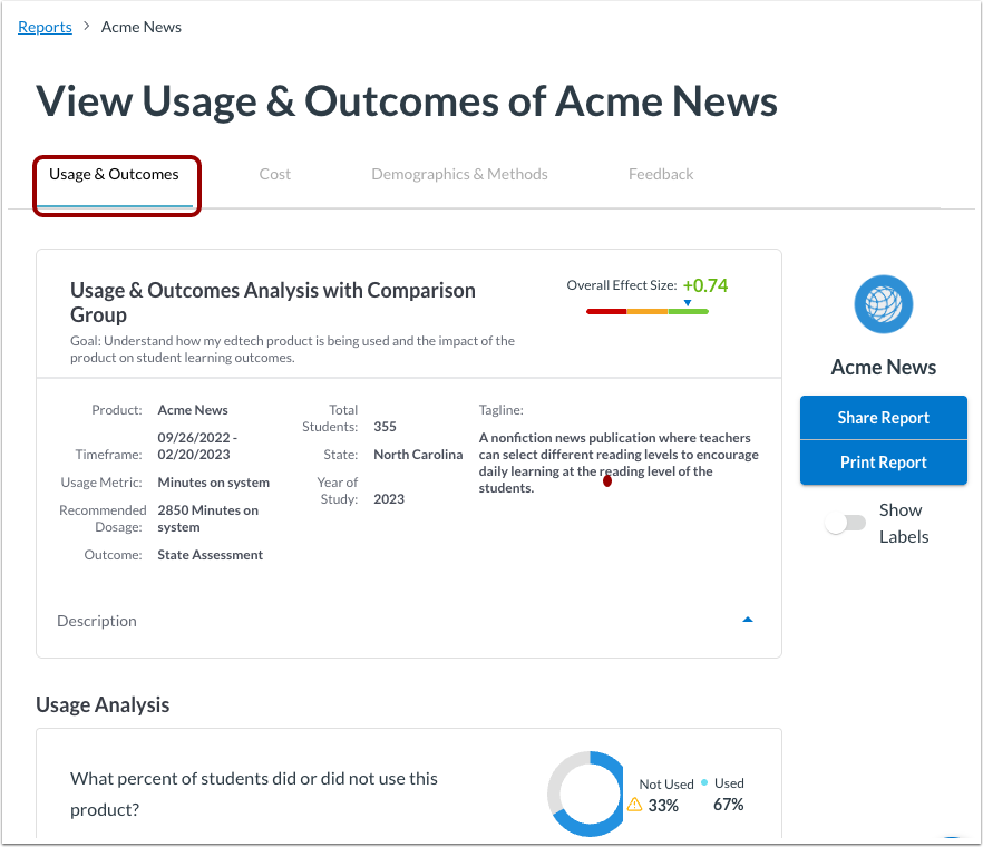 View Usage & Outcomes Report