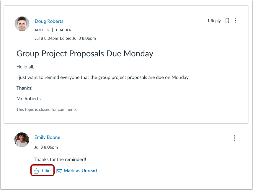 Like Announcement Reply