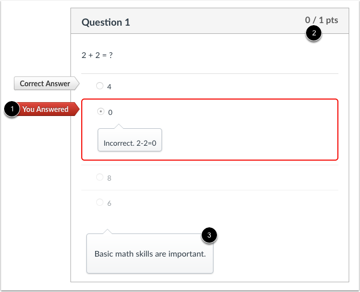 Student View of Multiple Choice Incorrect Answer