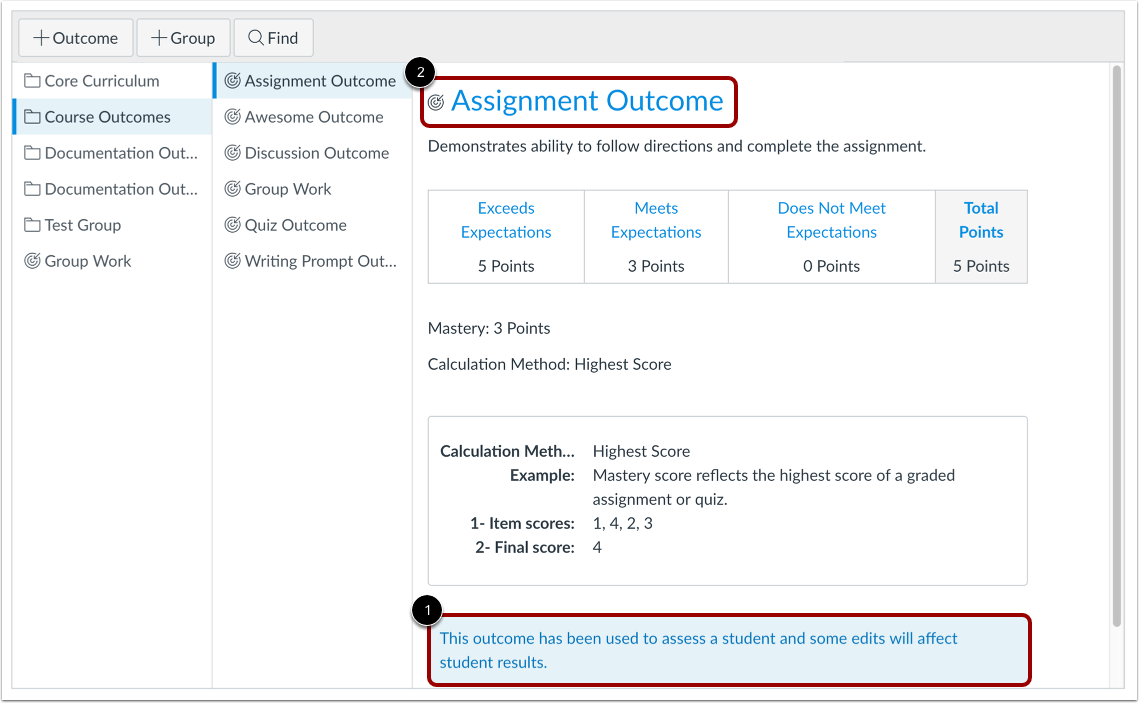 View Assessed Outcome