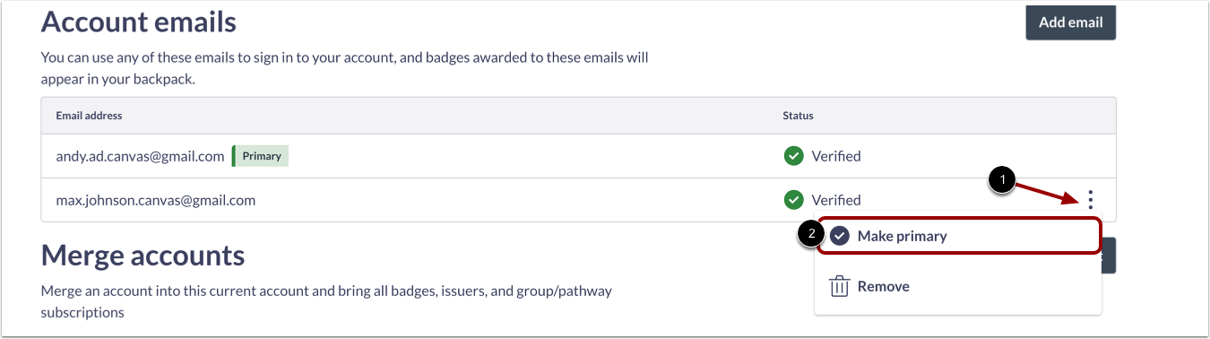 Change Your Primary Canvas Badges/Credentials Email Address