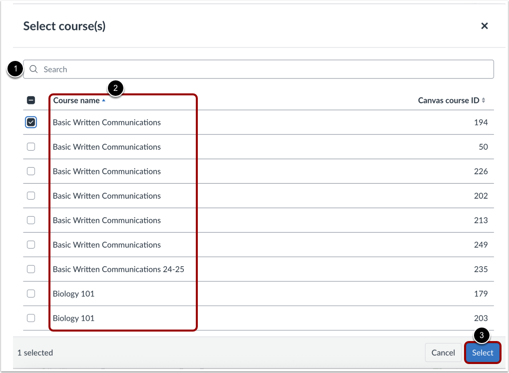 Select a Course from a List