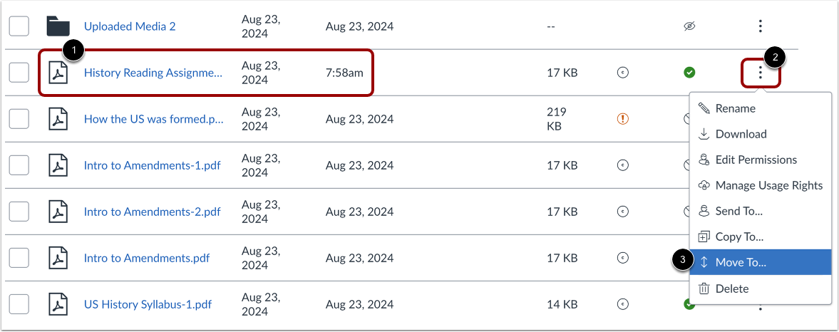 Move File via Move Button or Options Icon