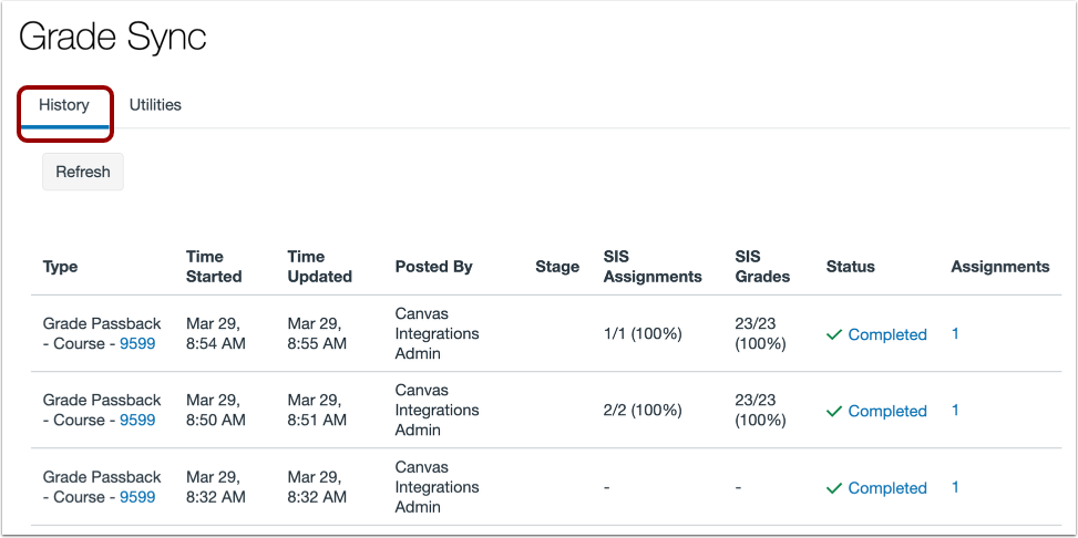 View Grade Sync History