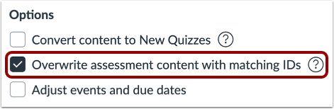 Overwrite Assessment Content