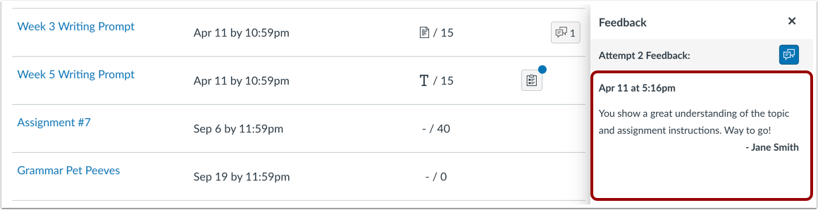 View Feedback in Grades