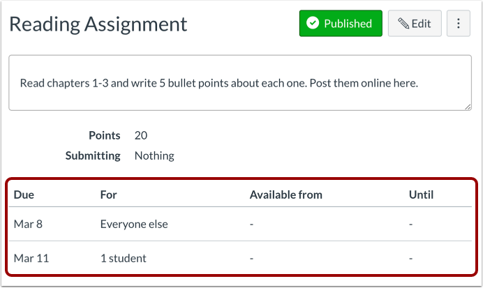 View Assignment Dates