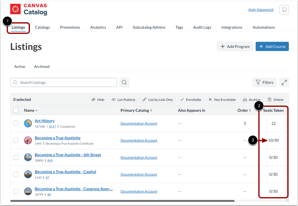 View Listing Enrollments