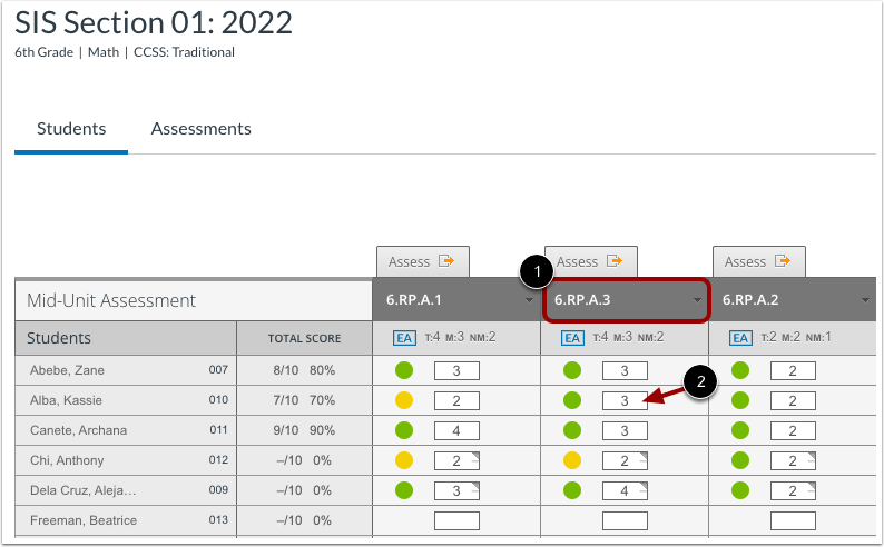 Edit Score for Multi-Standard Assessment