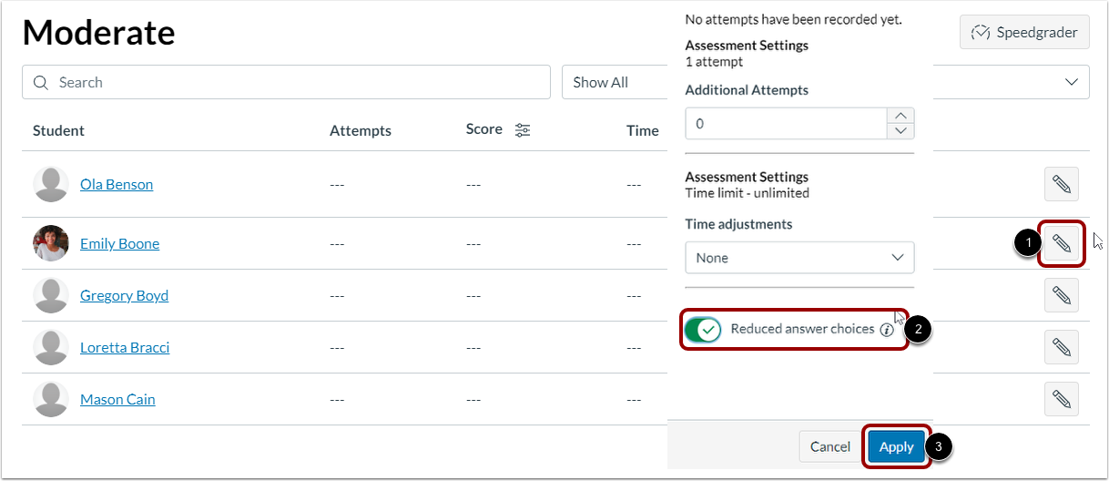 Reduced Answer Choices