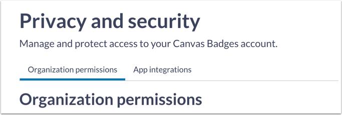Accessing individual organization privacy and security settings
